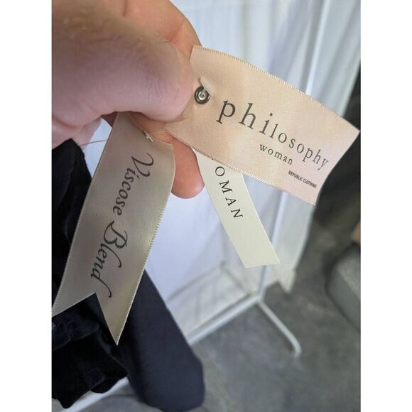 NWT Philosophy Black Boxy Viscose Blend Ruffled Short Sleeve Blouse Women's 3 XL - Picture 4 of 5